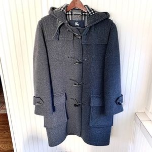Authentic Burberry London Classic Gray Wool Duffle Coat with Hood (Small/Medium)